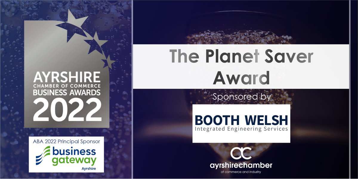 AyrshireChamber's tweet photo. 🏆 THE PLANET SAVER AWARD 🏆
sponsored by @BOOTHWELSH 

An organisation with sustainability at the heart of their business. They are fully committed to sustainable best practice and making the world a better and safer place. 

🔗 https://t.co/NiHOe6fbP2

📆 19th August

#ABA22 https://t.co/yKS9FFNa37