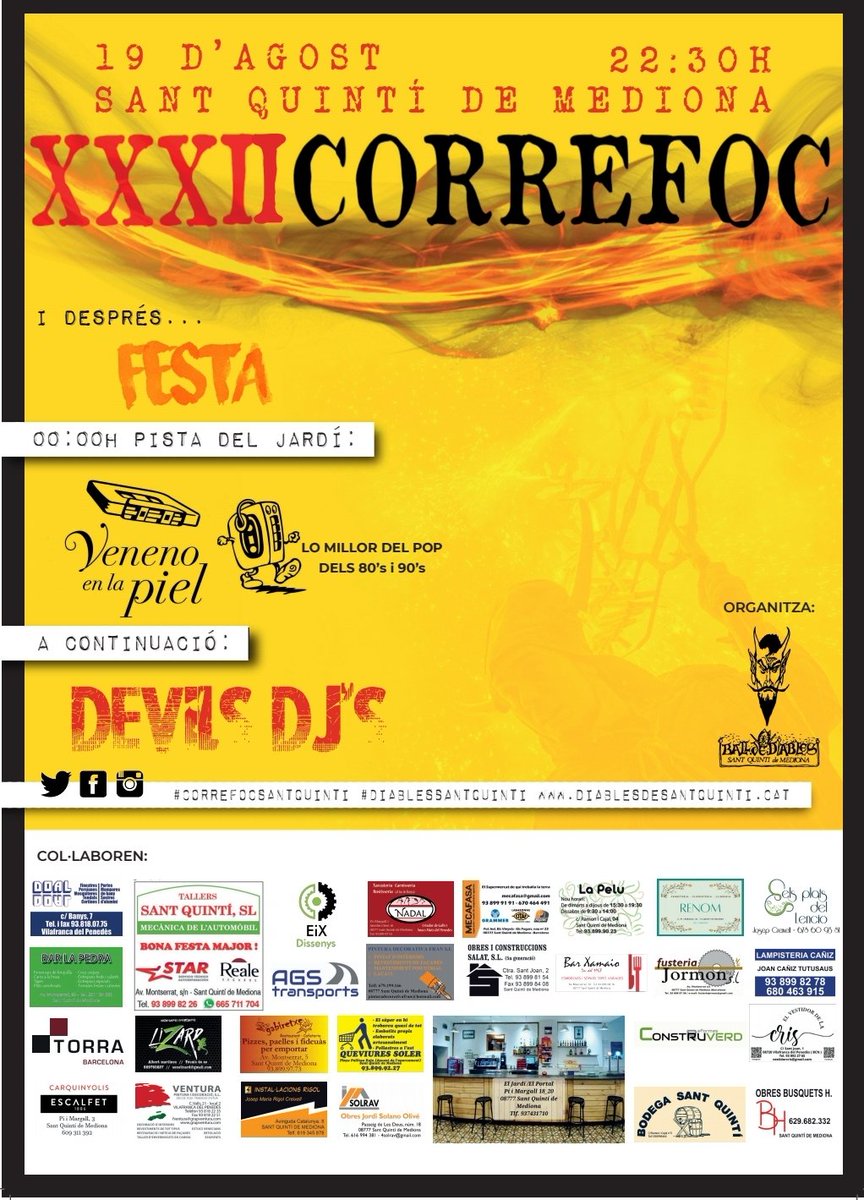 Ja tenim aquí el cartell del correfoc 2022!

Gràcies a tots els col.laboradors i a tota la gent que fa que això sigui possible!

Ens veiem divendres 19 a les 22:30h!