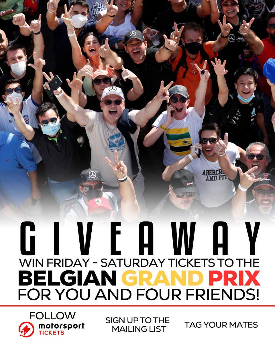 msporttickets's tweet image. Fancy winning Friday-Saturday tickets to the #BelgianGP for you and four friends?

We're giving away 20 #F1 tickets for the event at Spa! 

To enter:
• Follow @msporttickets 
• Subscribe to our mailing list
• Tag your mates

Enter here: motorsporttickets.com/blog/giveaway-…