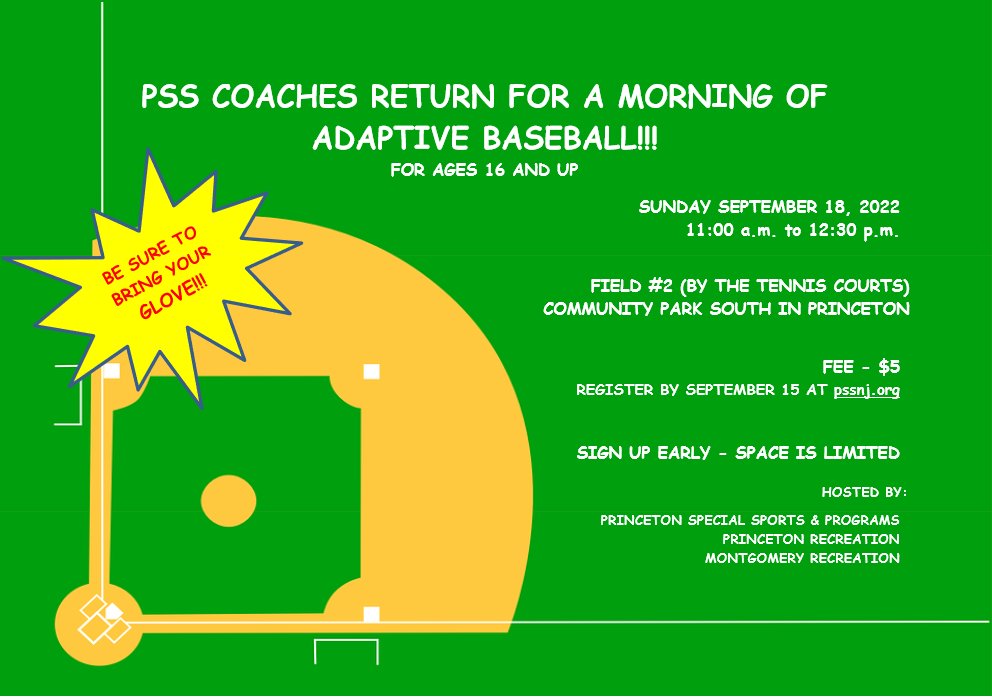 Princeton Special Sports & Programs (@princetonpss) on Twitter photo PSS coaches return for a morning of Adaptive Baseball on September 18 - sign up at pssnj.org by 9/15! <a href="/PrincetonRec/">Princeton Recreation Dept.</a> <a href="/MontyRec/">MontgomeryRecreation</a> <a href="/PlanetPrinceton/">Planet Princeton planetprinceton.bsky.social</a> <a href="/PrincetonPatch/">Princeton Patch</a> <a href="/TownTopics/">Town Topics</a> <a href="/princetonK12/">PrincetonK12</a> <a href="/EdenAutism/">Eden Autism</a> <a href="/Alternatives79/">Alternatives, Inc.</a> <a href="/PrincetonPolice/">Princeton, NJ Police</a> PSS coaches return for a morning of Adaptive Baseball on September 18 - sign up at pssnj.org by 9/15! <a href="/PrincetonRec/">Princeton Recreation Dept.</a> <a href="/MontyRec/">MontgomeryRecreation</a> <a href="/PlanetPrinceton/">Planet Princeton planetprinceton.bsky.social</a> <a href="/PrincetonPatch/">Princeton Patch</a> <a href="/TownTopics/">Town Topics</a> <a href="/princetonK12/">PrincetonK12</a> <a href="/EdenAutism/">Eden Autism</a> <a href="/Alternatives79/">Alternatives, Inc.</a> <a href="/PrincetonPolice/">Princeton, NJ Police</a>