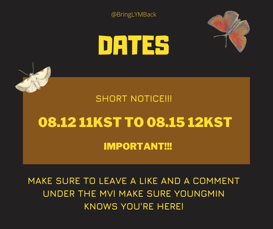 BROKEN WINGS STREAMING PARTY🔥 

To thank Youngmin for this beautiful gift, let's gather up and stream the best we can! We are here, Youngmin, not going anywhere without you! 

08.12 11KST TO 08.15 12KST 

#LYM_스트리밍파티
#BROKENWINGS_STREAMINGPARTY

youtube.com/watch?v=31KbxS…