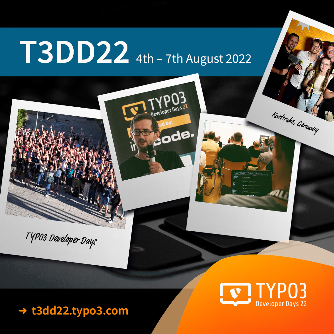 typo3's tweet photo. A new blog post is online! A short summary of the #TYPO3 Developer Days 2022 in Karlsruhe! Have a read here: https://t.co/Itbq266q1b 

#T3DD22 #T3DD #WeLoveTYPO3 https://t.co/W69o0i0bHM