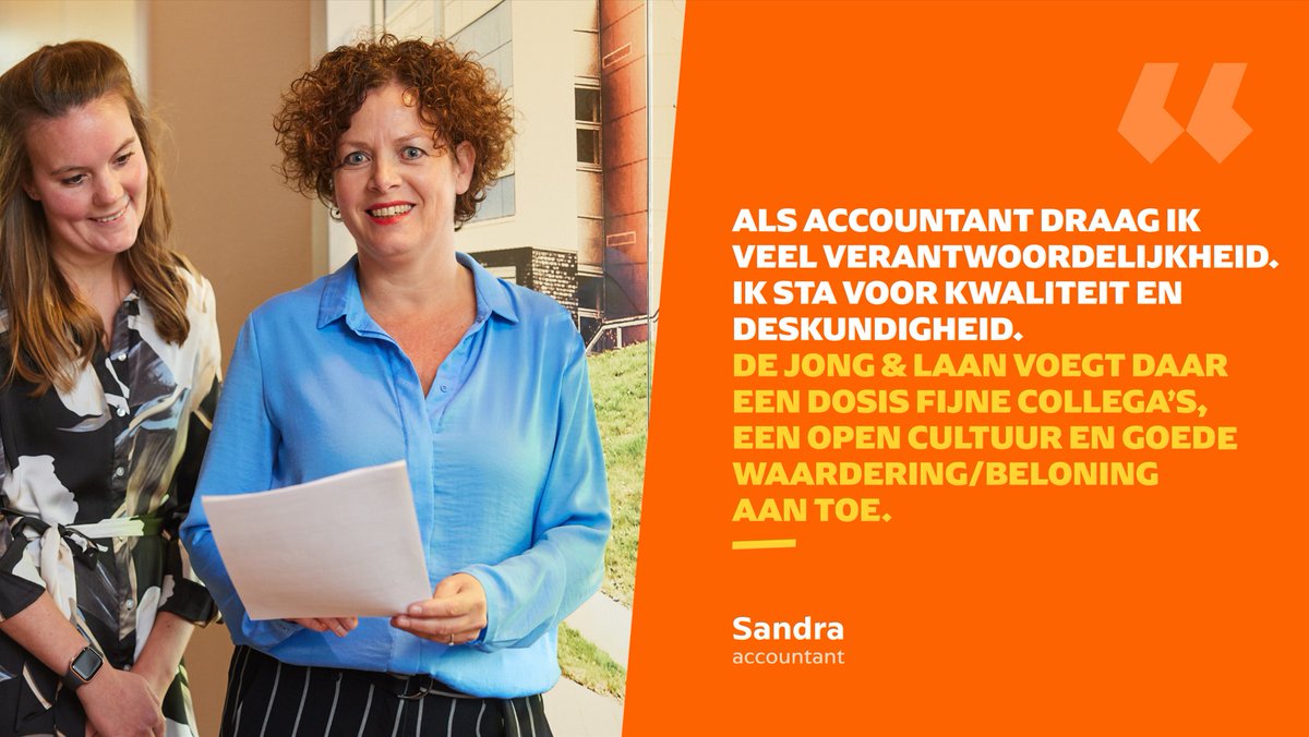 "Als accountant draag ik veel 𝘃𝗲𝗿𝗮𝗻𝘁𝘄𝗼𝗼𝗿𝗱𝗲𝗹𝗶𝗷𝗸𝗵𝗲𝗶𝗱. Ik sta voor kwaliteit en deskundigheid. De Jong &amp; Laan voegt daar een dosis fijne collega's, een 𝗼𝗽𝗲𝗻 𝗰𝘂𝗹𝘁𝘂𝘂𝗿 en goede waardering/beloning aan toe." - Sandra

#jonglaan #jonglaanbaan #samengaan