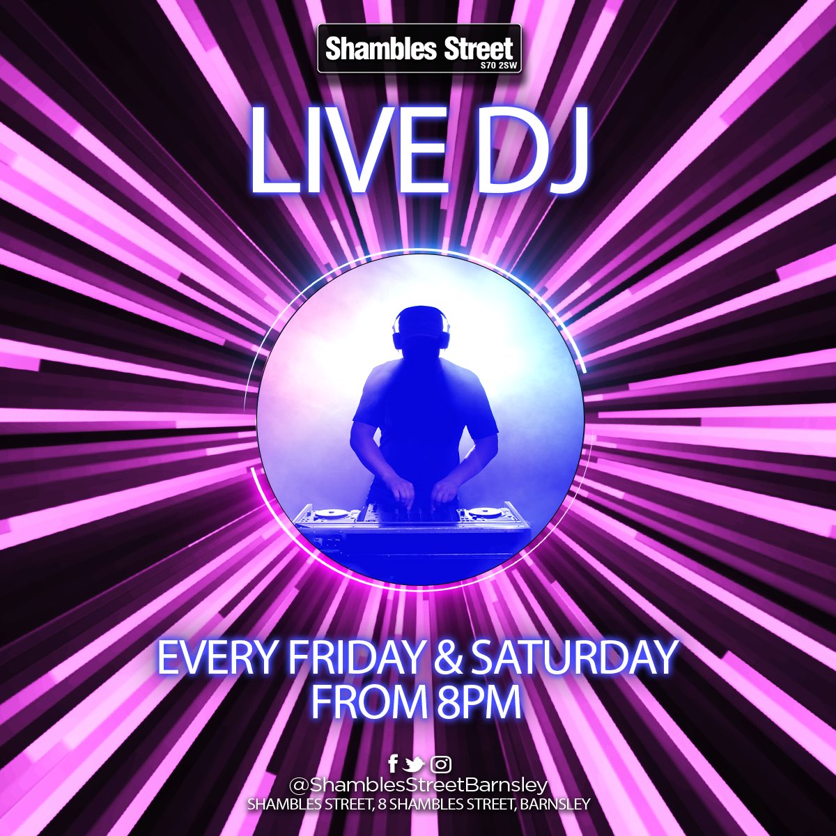 ShamblesStB's tweet photo. Live DJ every FRIDAY &amp; SATURDAY from 8PM!🎧🎶

Join us every week for a two day party with your favourite bangers blasting from begging to the end!🤩

#ShamblesStreet #barnsley #weekend #DJ #livemusic #dance #fun #drinks #cocktails #beer #pints https://t.co/JCwbOCA2LV