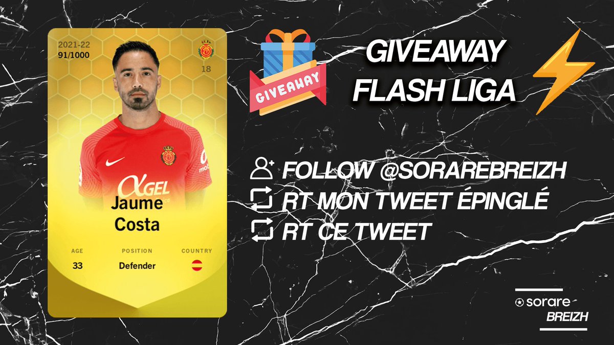 sorarebreizh's tweet photo. 🎁 GIVEAWAY LIGA 🎁

Tente de gagner la carte 🟨 d'un def 🇪🇸

Conditions 👇

👀 Follow @sorarebreizh
♻️ RT ce tweet
📌 RT mon tweet épinglé

⌛️ TAS : 15/08

#Sorare #NFT #NFTs #NFTGiveaway #NFTGiveaways #NFTCommunity #Giveaway #PlayToEarn #Concours #ETH #Ethereum #Crypto #Cryptos https://t.co/mkqBfh2kiN