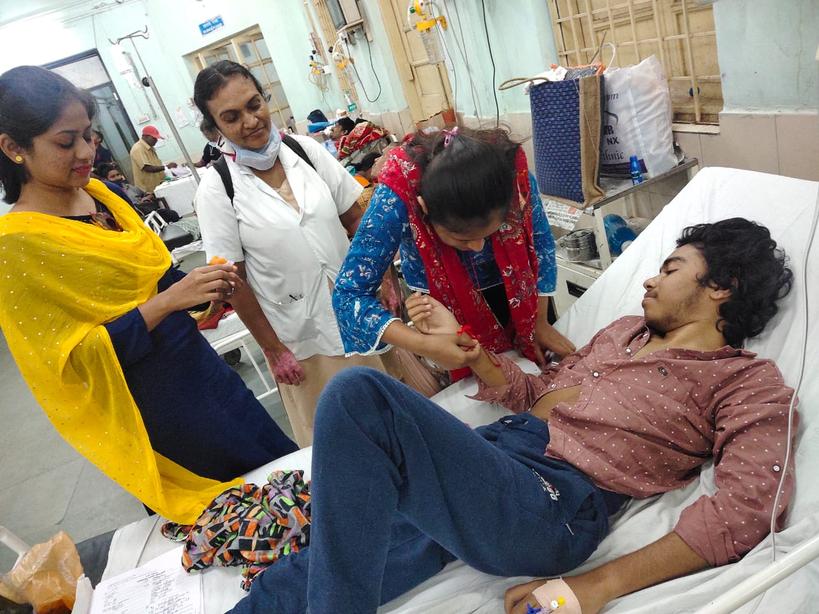 My son Girish a #SickleCell warrior had to celebrate #RakshaBandhan at hospital, fighting with Paincrisis, this is uncertainty and pain of this disease....