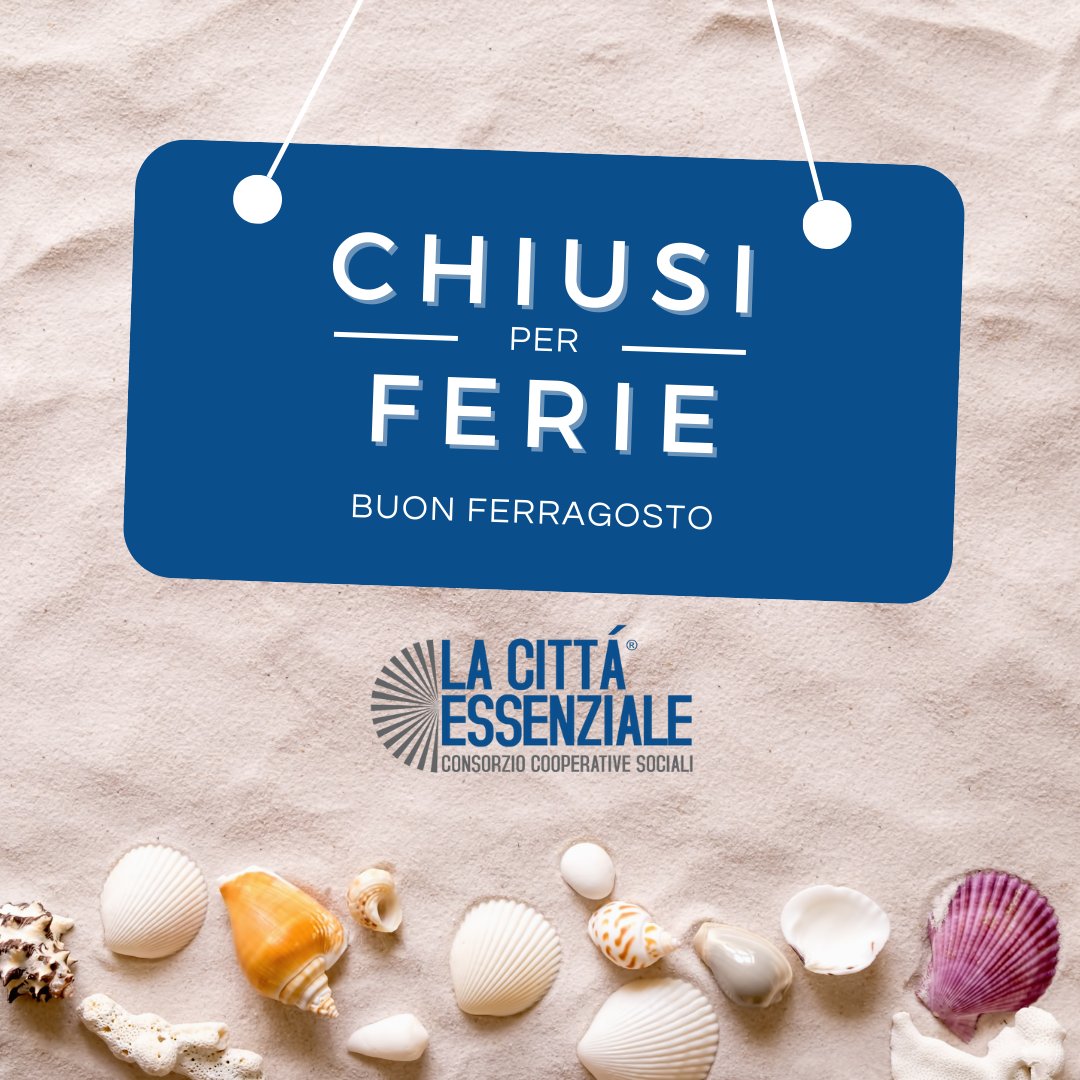 🛑L'ufficio del Consorzio La Città Essenziale sarà chiuso per ferie dal 15 al 19 agosto 2022🛑
👉Riaprirà regolarmente lunedì 22 agosto. 
⛱Il Presidente, la Direzione e lo Staff augurano a tutti buon ferragosto e buone vacanze ⛱