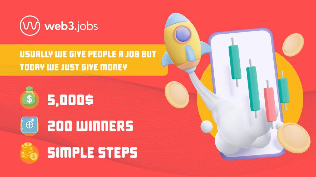 🔥 New Airdrop : Web3jobs (USDT)
🎯 Rate : ⭐️⭐️⭐️⭐️⭐️
🏆 Reward Pool : 5,000 USDT 
🥇 Winners : 200 Random Users (25$) 
📅 End date : August 19, 2022
📥 Distribution : August 26, 2022

📑 Airdrop Link : gleam.io/4cBj8/web3jobs…

⚠️ Website : Web3.jobs