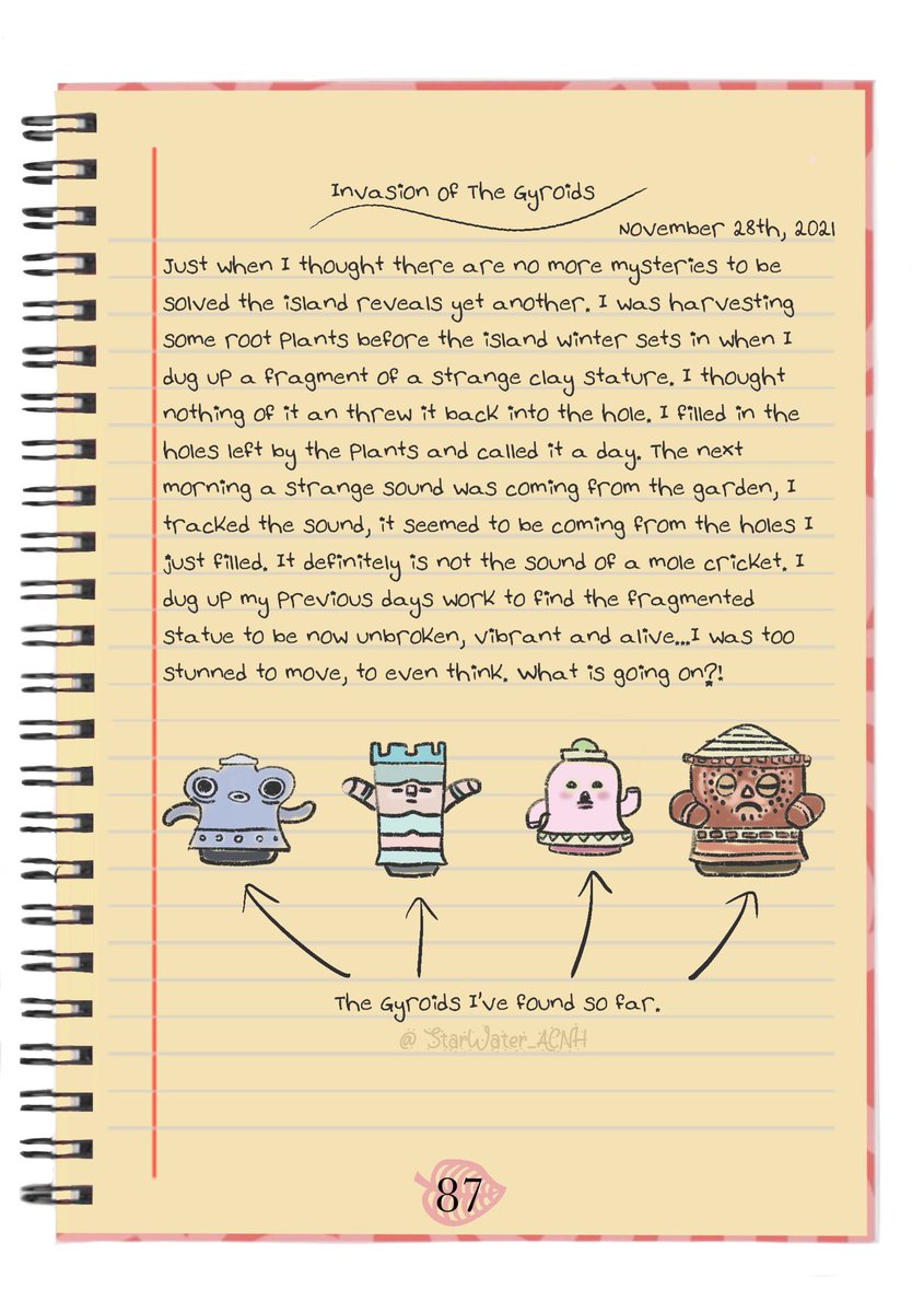 StarWater_ACNH's tweet photo. Star Water Journal Page 87: Invasion of The Gyroids

#animalcrossingnewhorizons #acnh #animalcrossing #acnhstory #acnhstorytelling #acnhstorytime #acnhjournal #acnhdiary #acnhstarwater https://t.co/QB8yPgTrsz
