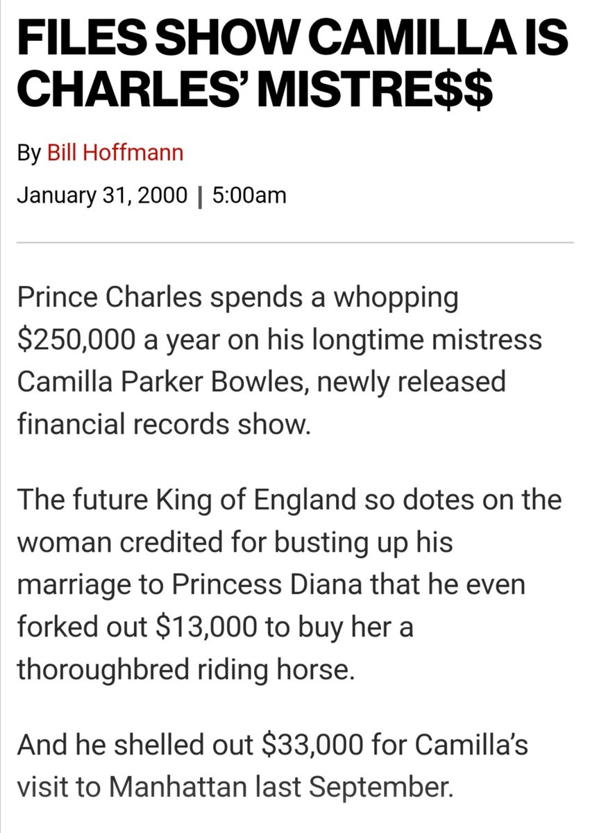 Mu_Ri_Elle's tweet photo. -2000: "Files show Camilla is Charles' mistre$$."

-2018: "Shortly after her divorce, Camilla was living above her income."

"It would appear that her marriage to Charles was the biggest financial event in her life."

#CamillaParkerBowles the gold digger. https://t.co/YPNJCa9Ok2