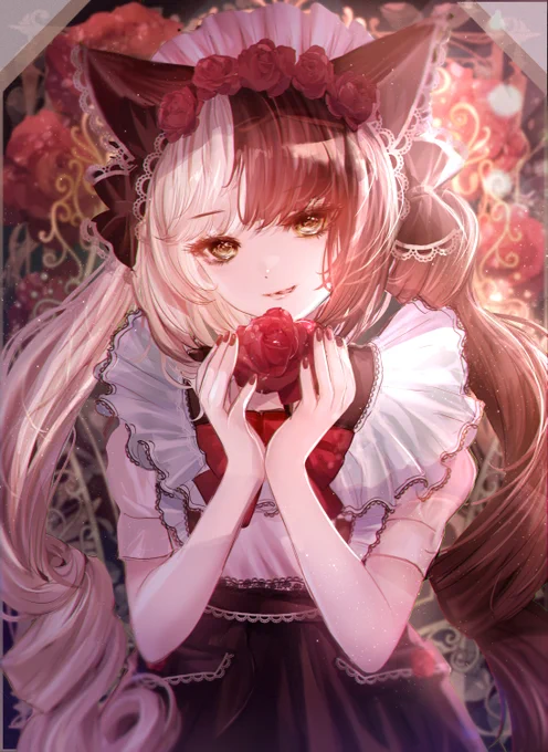 「 赤薔薇の妖精 」赤い薔薇×メイド服の、妖精少女のイラストです。#イラスト #みんなで楽しむTwitter展覧会 #薔薇 #EIZOイラストコンテスト 