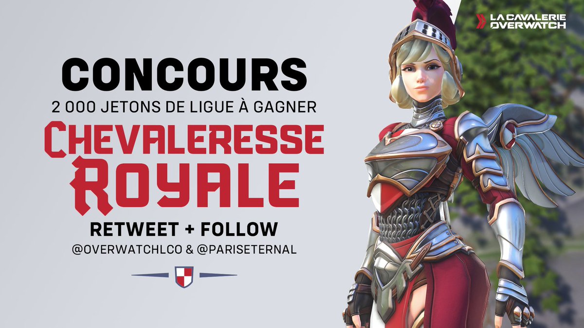 OWCavalryFR's tweet photo. 🎁 #CONCOURS — Avec @ParisEternal nous vous faisons gagner 2 000 jetons pour vous permettre d'obtenir le skin Ange Chevaleresse Royale 🛡️

RT + Follow @OverwatchLCO &amp; @ParisEternal

Fin le 17 août, 10 gagnants seront tirés au sort et gagneront chacun 2 codes de 100 jetons 🥳 https://t.co/KVGh9YhBZv