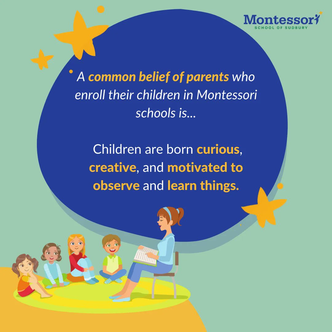 MontiSudbury's tweet image. A common belief of parents who enroll their children in Montessori schools is that children are born curious, creative, and motivated to observe and learn things. 🧠 

#EarlyLearning #montessoriactivity #childrenslearning #MontessoriSchoolofSudbury #MontessoriParents
