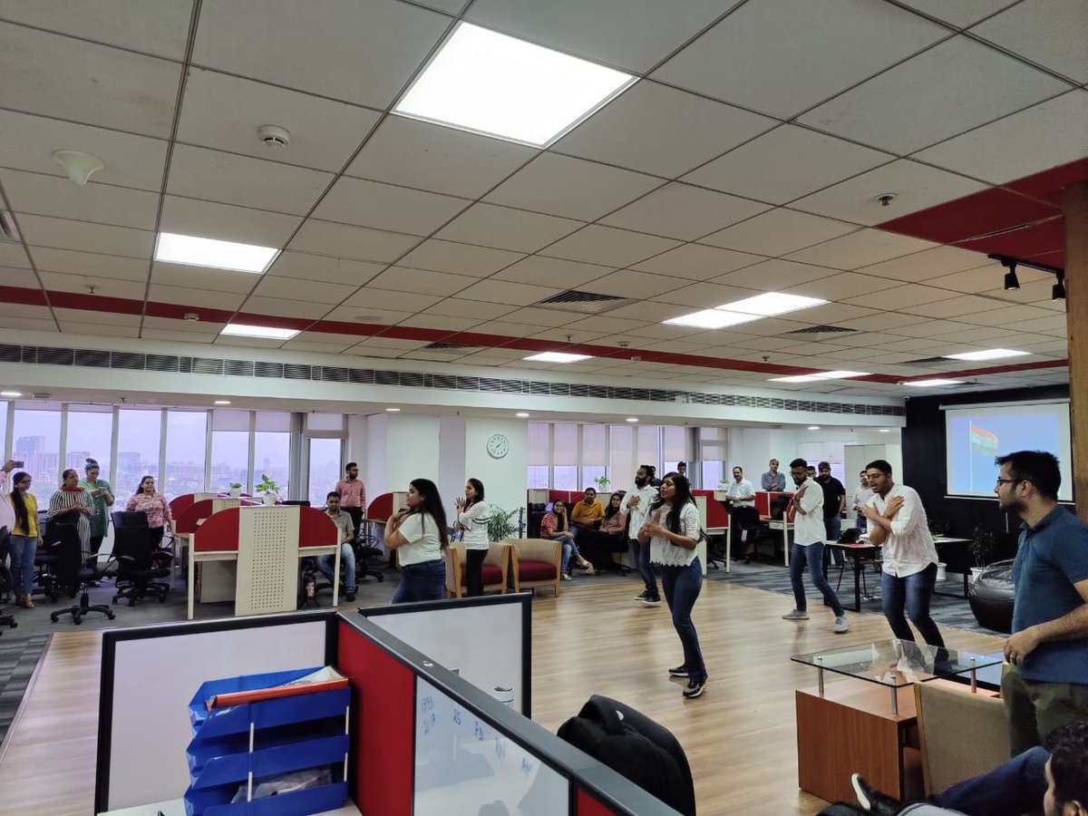 authbridge's tweet photo. We, at @AuthBridge celebrated it together in colours of our #NationalFlag, with our leaders sharing their thoughts and team enjoying the fun filled activities. Here is a quick glimpse of our team #75yearsofindependence #authbridge #independenceday #independenceday2022 #Patriotism https://t.co/RRstg6RAnI
