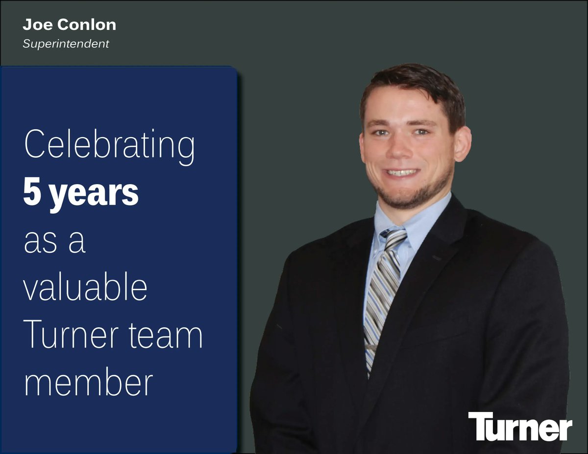 TurnerMidAtl's tweet photo. Congratulations to Joe Conlon celebrating a 5-year milestone anniversary with Turner Mid-Atlantic.
Thank you for your hard work and dedication Joe!
#TurnerVersary #TurnerCelebration #PeopleOfTurner #BuildwithTurner #WorkForTurner #TurnerMidAtlantic #Turner_Talk https://t.co/9gcGGDY9sE