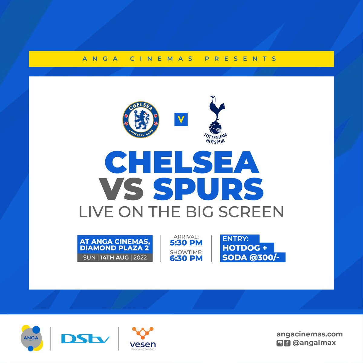 Angacinemas's tweet photo. Experience Football's greatest season at Anga Diamond Cinema, Parklands. 

This Sunday watch the London Derby LIVE from 5:30pm.

Chelsea vs Tottenham https://t.co/tRdll47TBt