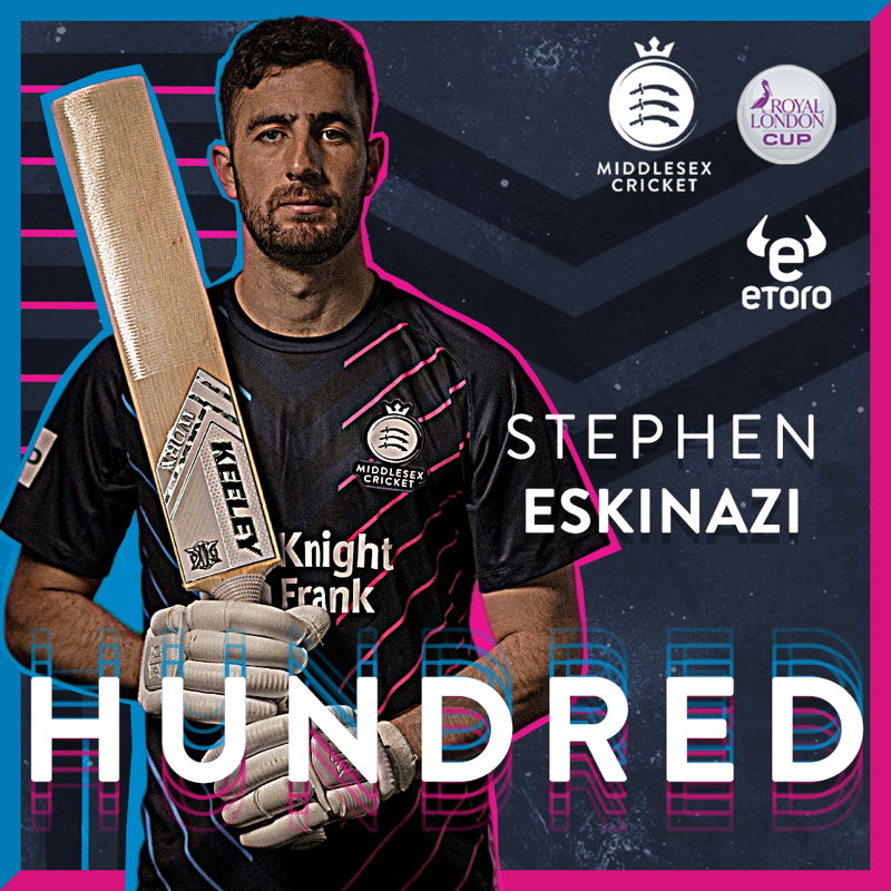 Middlesex_CCC's tweet photo. 💯 | HUNDRED FOR ESKI
@seskinazi notches his fourth century of this @RoyalLondonCup - with this one coming off 104 balls, including 12 fours and two sixes!

Batted, skip 👏

MID 231/1 (37.2)

WATCH LIVE ⬇️ | #OneMiddlesex