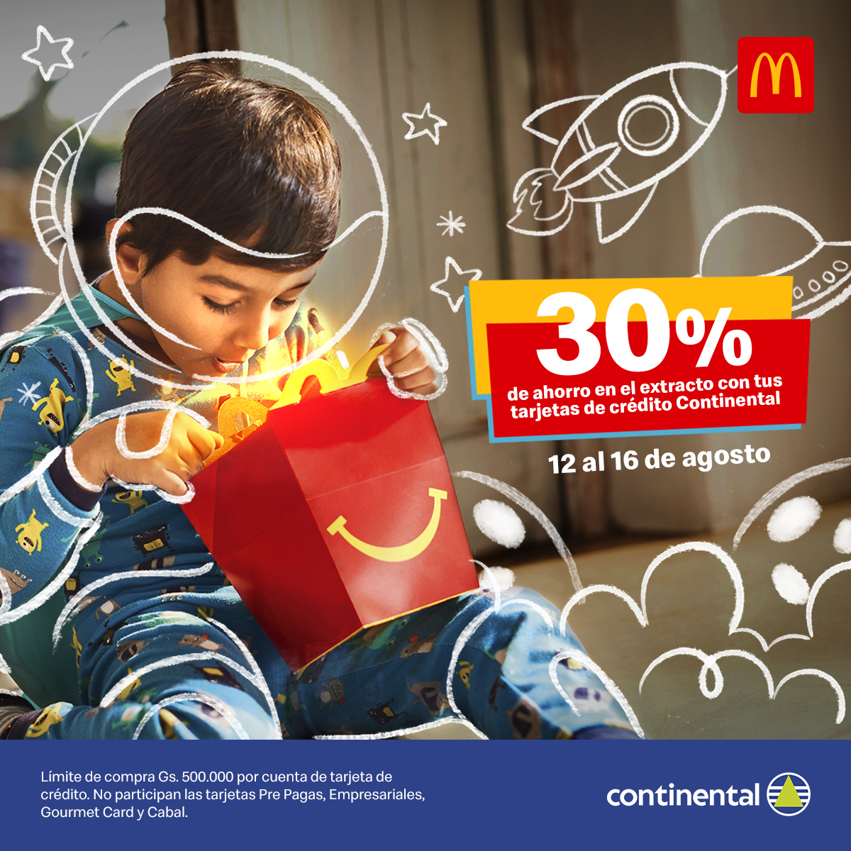 📣¡Atención McLovers! Del 12 al 16 de agosto tenés 30% ahorro en McDonald's pagando con tus tarjetas de crédito de @bcontinentalpy, para celebrar la semana del niño. 🥳🎉