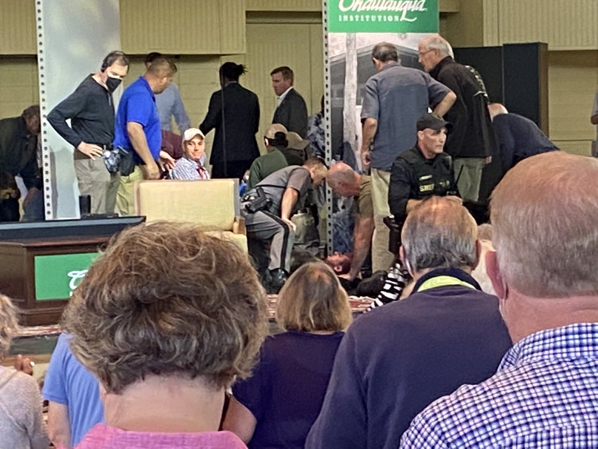 Salmon Rushdie stabbed at Chautauqua. He’s on the stage being treated. Before his scheduled speech.