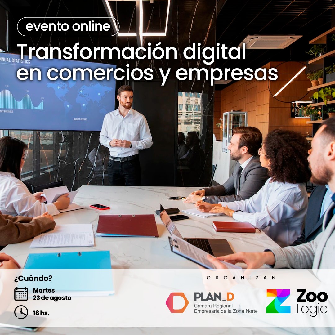 ▶️ Evento online ◀️
"TRANSFORMACIÓN DIGITAL EN COMERCIOS Y EMPRESAS"

🗓 23 de agosto.
⌚️ 18 hs.
📍 Zoom.

Inscripciones:
bit.ly/3C1pO8B