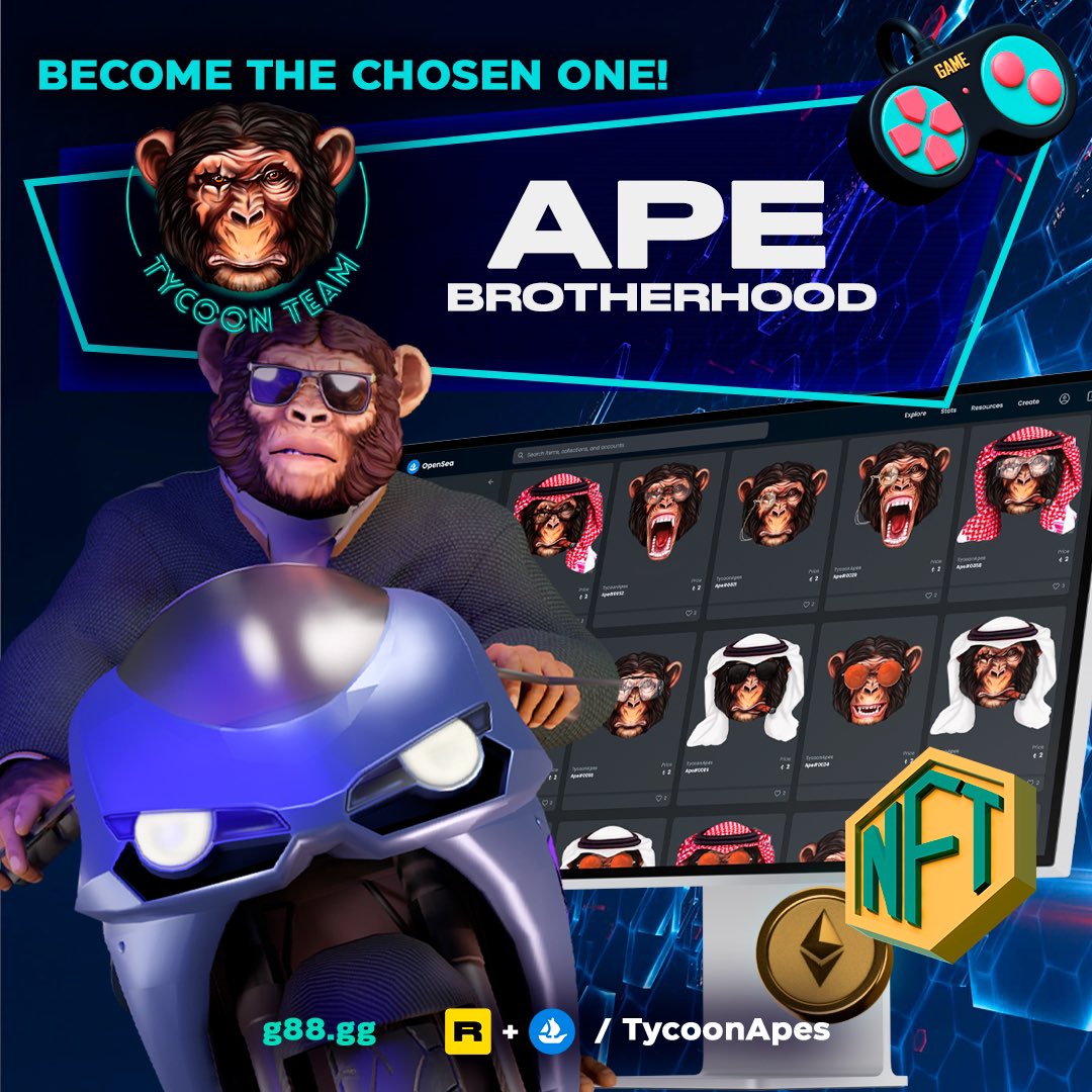 With time the world is getting smarter and if you are not keeping up with the times you will just live and die for no reason. Join the Ape Brotherhood and find your reason! Visit g88.gg today! #cryptocurrency #nft #ethereum #tycoonteam
