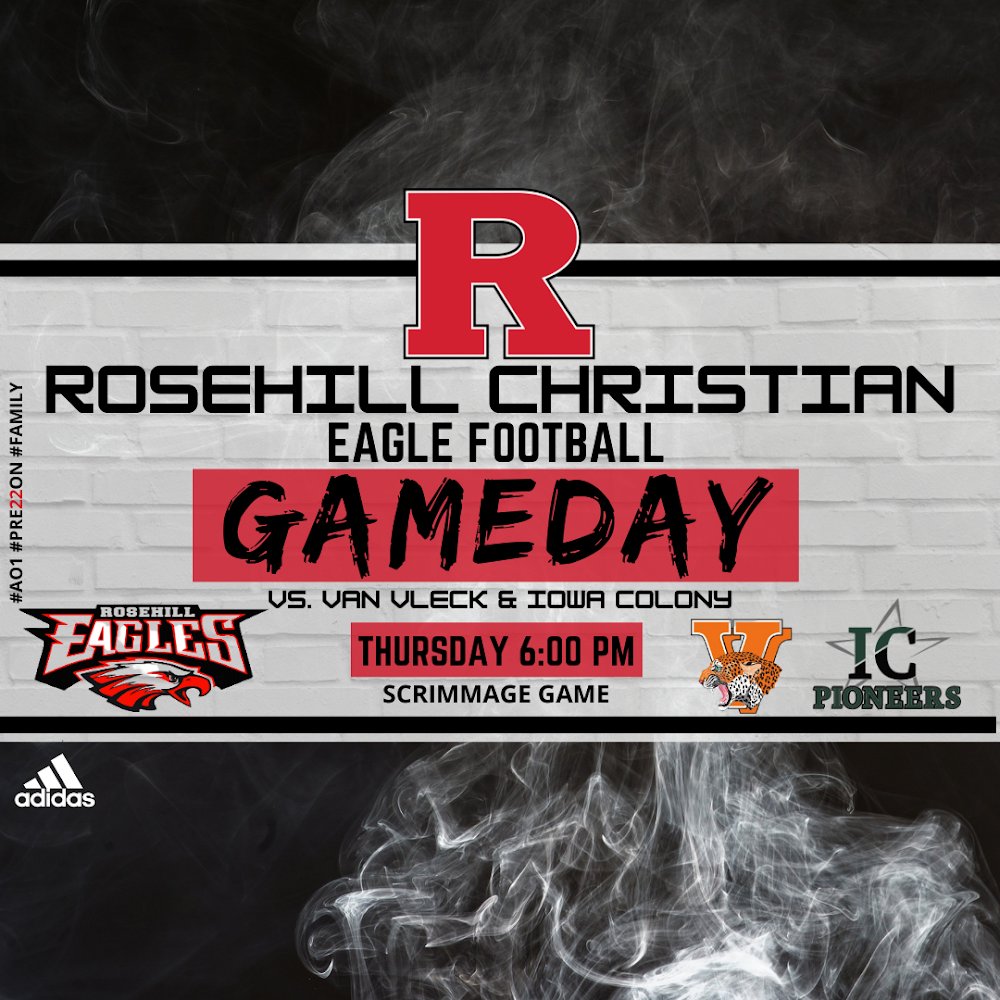 Football as FINALLY ARRIVED!! 🏈🔴⚫️⚪️🦅 Come out tonight & cheer on our boys at their 1ST SCRIMMAGE!! Game starts @ 6pm Iowa Colony HS 3700 Davenport Pkwy Arcola, TX 77583 #rosehillchristian #AO1 #FAMILY #PRE22ON #HOMEgrown