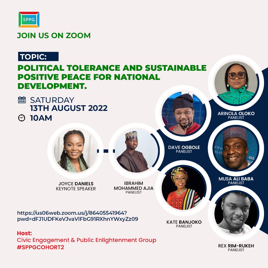 ToleranceNaija's tweet photo. Tomorrow is another day to further the conversation on peace and tolerance and it would be incomplete without you.

Do tag along!✌️

@iamjoycedaniels @katebanjoko @musalibaba @ArinolaOloko @officialdaveogbole @officialmi_ajia  @ToleranceNaija @TheSPPG @ruthtilleygyado https://t.co/E4DkgzmKmR