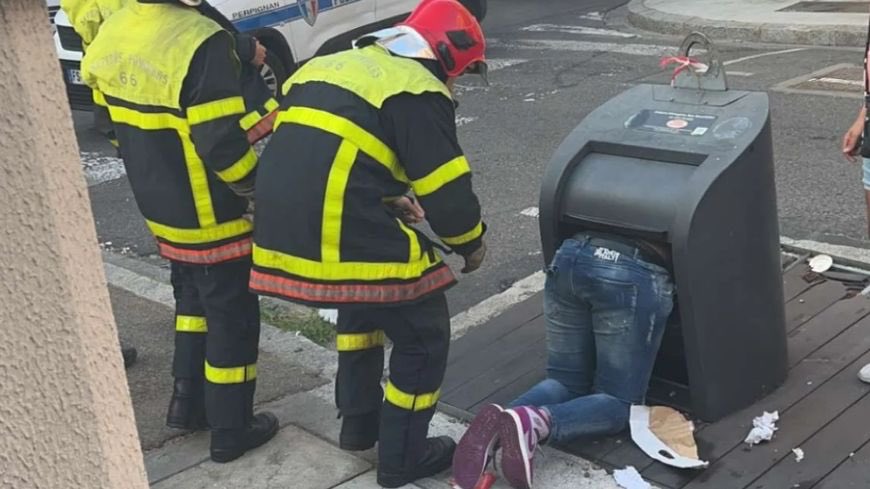 LesNews's tweet photo. #Perpignan : Un homme bloqué dans une poubelle enterrée a nécessité l’intervention des pompiers pour le sauver via @bleuroussillon https://t.co/5xvI2yM53N