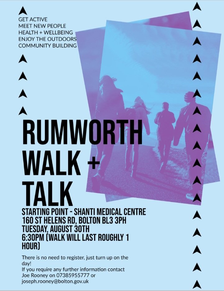 Join us on Rumworth's first Walk + Talk event, Tuesday, 30th August at 6:30pm. Great chance to get some extra steps in and meet new people in your local area! No need to sign up just turn up on the day 🚶‍♂️🚶‍♀️🌍🏡