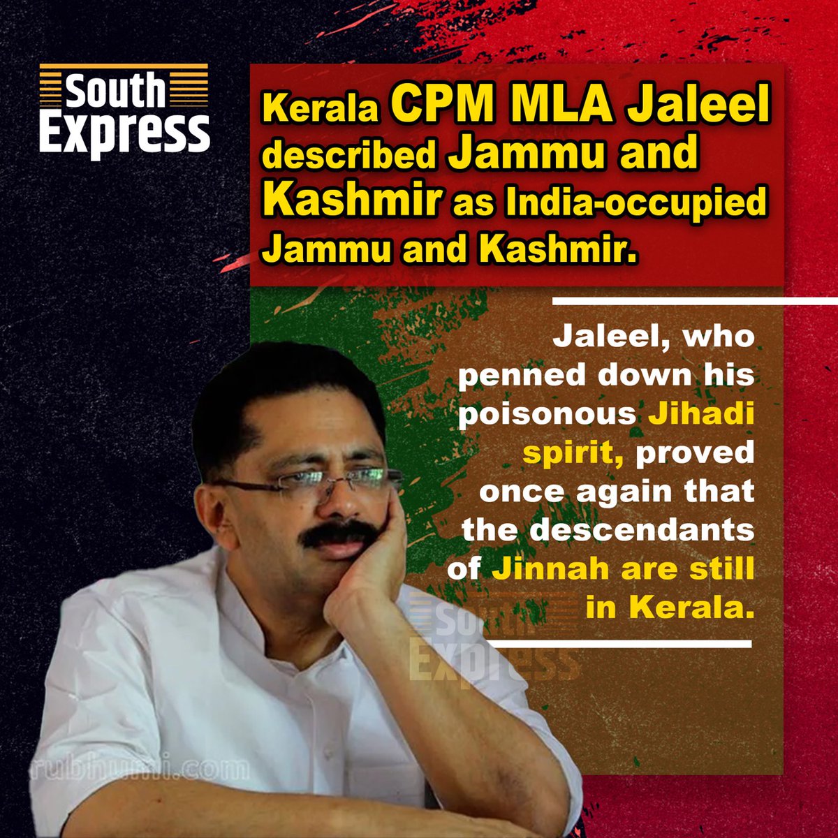 SouthExpress_'s tweet photo. Kerala, Left Front's MLA K.T Jaleel in his FB post described Jammu and Kashmir as India-occupied Jammu and Kashmir.

Jaleel, who penned down his poisonous Jihadi spirit, proved once again that the descendants of Jinnah are still in Kerala.
A classic case of wolf in sheep skin. https://t.co/wpuJ4SyiZl