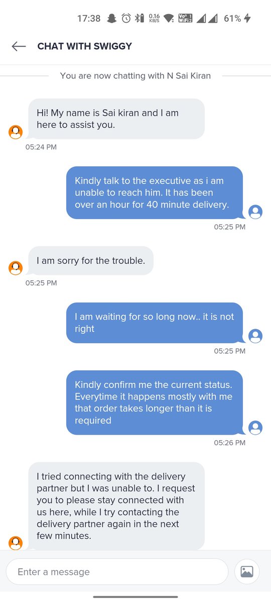 DV271964's tweet photo. Most of you will relate to poor service experience by Food giant @Swiggy. In name of resolution, they take no actions or concerns from customers.
Ordered food almost 1½ hours before and delivery partner was not even responding.
@SwiggyTech @Swiggy https://t.co/5q0N9VEKOw