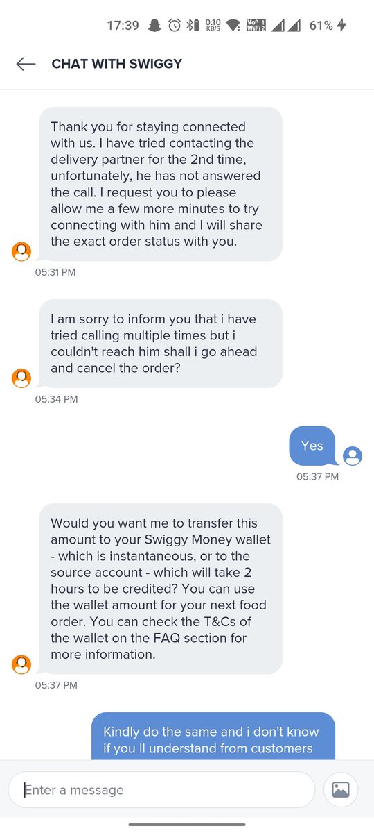 DV271964's tweet photo. Most of you will relate to poor service experience by Food giant @Swiggy. In name of resolution, they take no actions or concerns from customers.
Ordered food almost 1½ hours before and delivery partner was not even responding.
@SwiggyTech @Swiggy https://t.co/5q0N9VEKOw