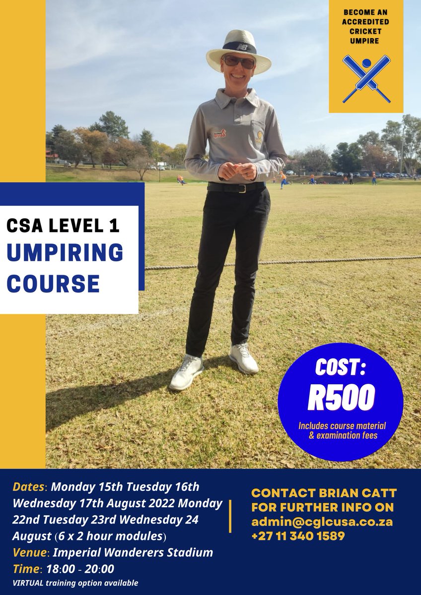 Become a qualified cricket umpire. Level 1 umpiring course starting this coming Monday. #cricket #umpire  @LionsCricketSA <a href="/SowetoPioneers/">Soweto Pioneers Cricket Club</a> <a href="/DelfosCricket/">Delfos Cricket Club</a> <a href="/LenasiaCricket/">Lenasia Cricket Club</a> <a href="/KagisoCricket/">Kagiso Cricket</a>
