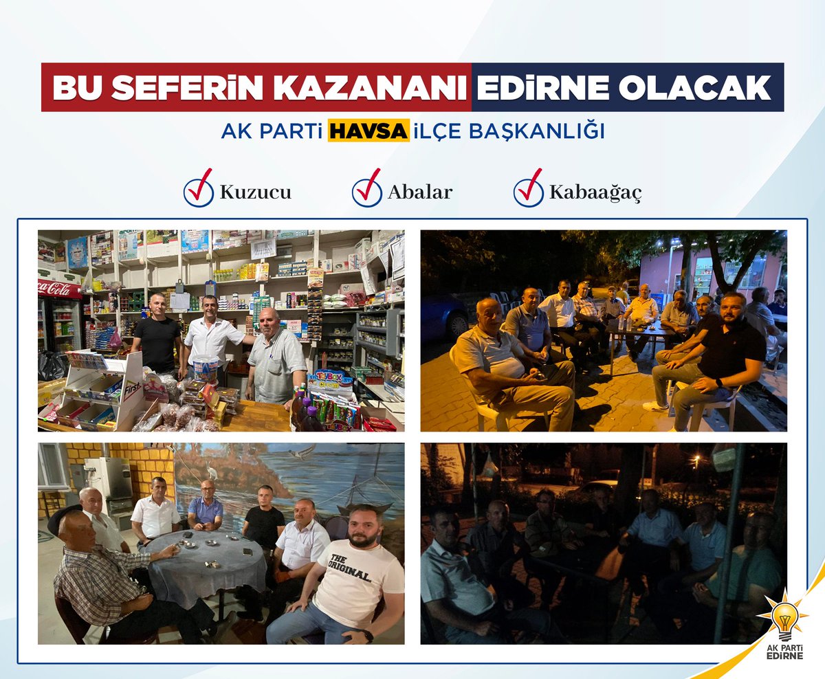 AkPartiEdirne's tweet photo. 📍#Kuzucu
📍#Abalar
📍#Kabaağaç
AK Parti Havsa İlçe Başkanımız Haluk Savaştürk, İlçe teşkilatımız ile birlikte Kuzucu, Abalar ve Kabaağaç köylerimizde hemşehrilerimizle buluştu.
#BuSeferinKazananıEdirneOlacak https://t.co/I1G6CImAV1