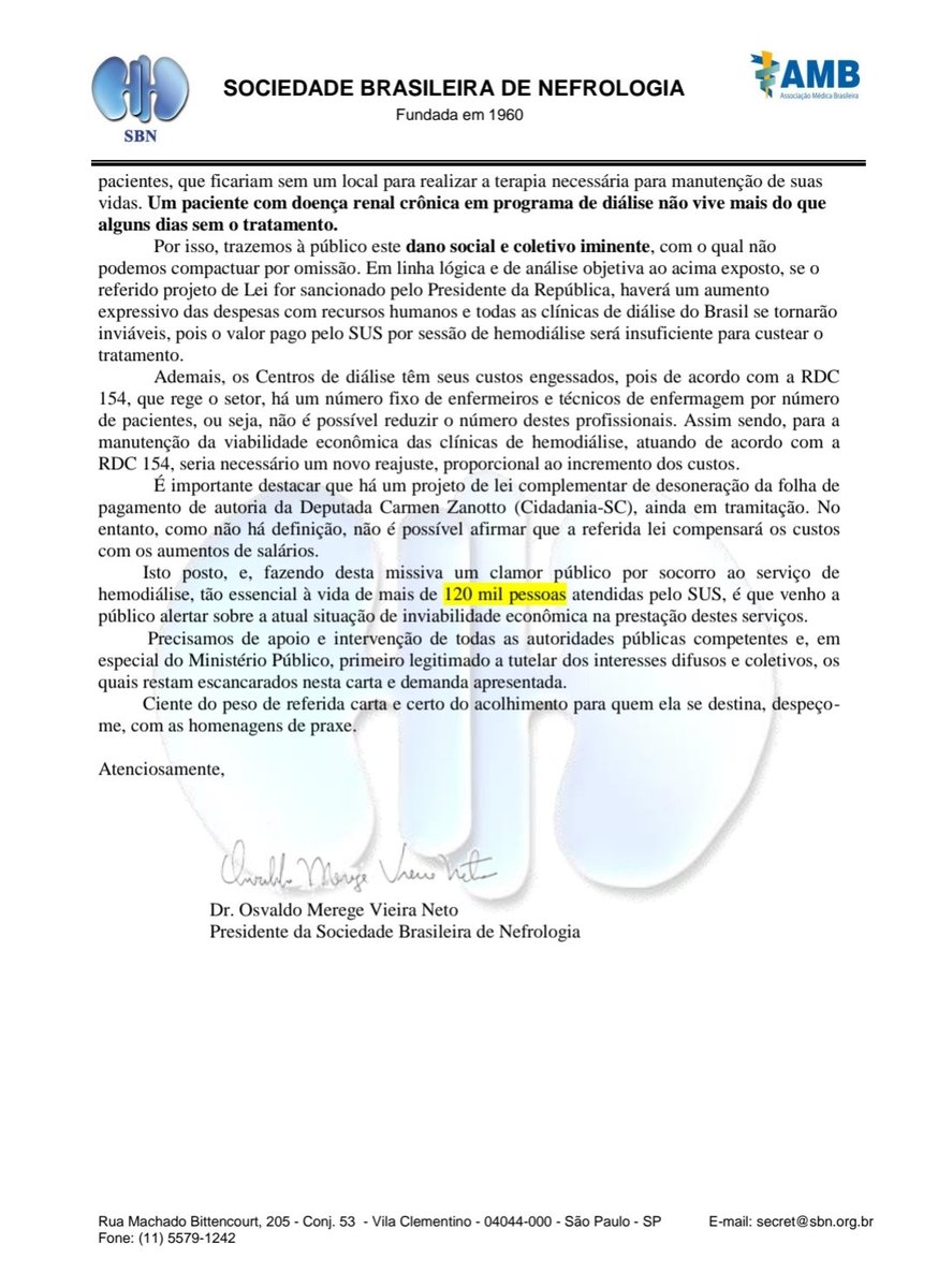 ale_giseli's tweet photo. HEMODIÁLISE: Carta da Sociedade Brasileira de Nefrologia. "Os serviços de hemodiálise estão em perigo, a inviabilidade da prestação de serviços ao SUS somado ao reajuste do piso dos profissionais de #enfermagem causarão um colapso no sistema". 👇#hemodialise #SUS #publicpolicy https://t.co/8I6uOesLjM
