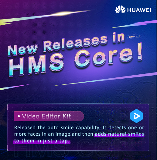 Huawei_devs's tweet photo. Check out these newly released services in #HMSCore:
✅ Auto-smile from Video Editor Kit
✅ Interactive biometric verification from ML Kit
✅ Auto rigging from 3D Modeling Kit
Learn more at→ https://t.co/22EHxkCeBS
#HuaweiDevelopers https://t.co/A3rcDpVldC