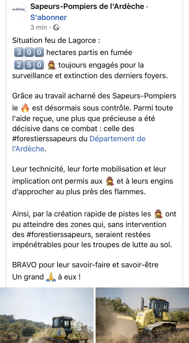 FSapeurs's tweet image. #forsap et @SDISPompiers07 de @Ardeche_07  👍 un joli travail d’équipe ! #sdis #incendies