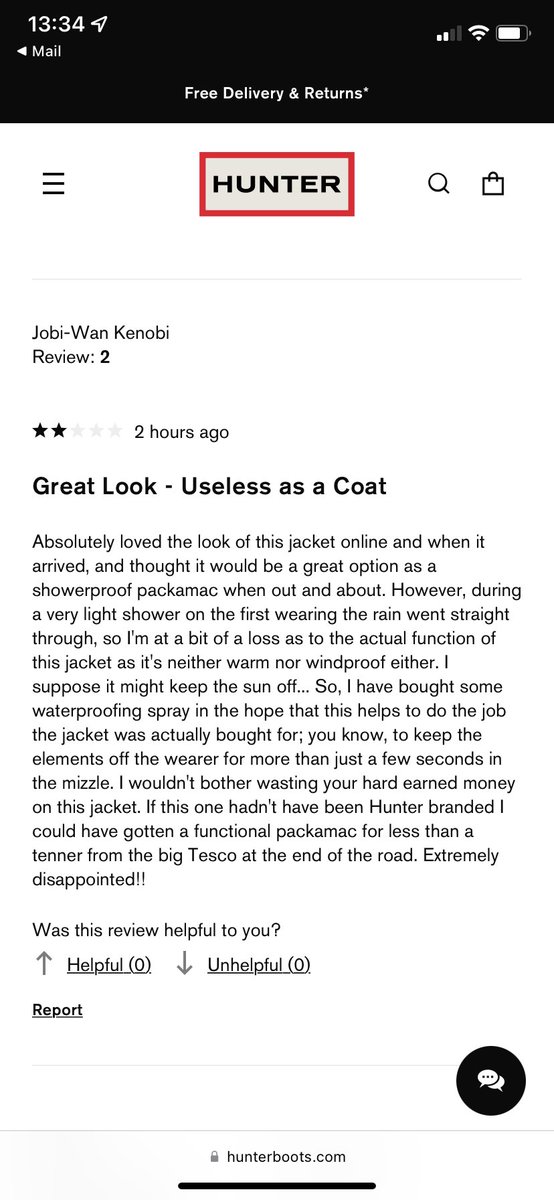 Loved this jacket, but check out my review! I wonder what <a href="/HunterBoots/">Hunter</a> will do about it?? #Hunter #jacket #notfitforpurpose #honestreview #falseadvertising #notshowerproof #canbeusedforsunscreen #disappointed