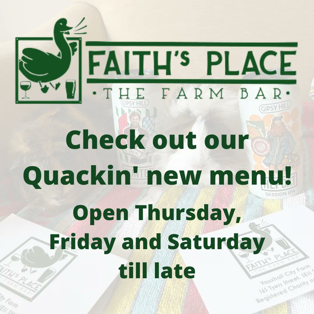 VauxhallFarm's tweet photo. "What's that Dumpling? Faith's Place now stocks drinks from @GypsyHillBrewery? That's quackin' news!" #overheard #newdrinks #vauxhallcityfarm #eveningbar #nowopen https://t.co/roxfZW14A5