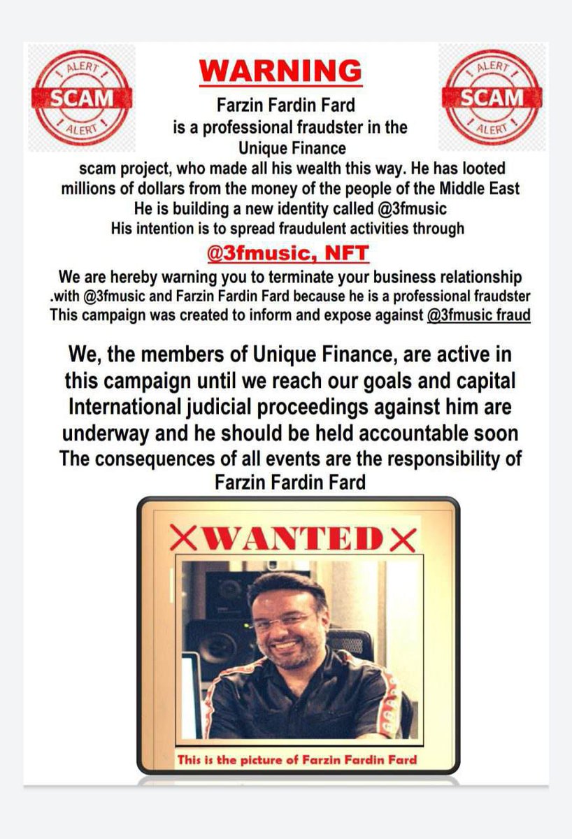 arjmandizadeh's tweet photo. @opensea @LinkedIn @niftygateway @Supercar @3fmusic @TheBinanceNFT
@cz_binance @JRArtSpace_NFT
@NFTTrack @HHShkMohd
@hamdanmohammed @bbcpersian
@ANATII @NUTSIOOO @juliangilliam @Gregcipes
@johnknopf @Aaronhaber

#farzinfardinfard_is_scamer_uniquefinance 
#3fmusic_is_scamer 🙏 https://t.co/uIQvcfejKa