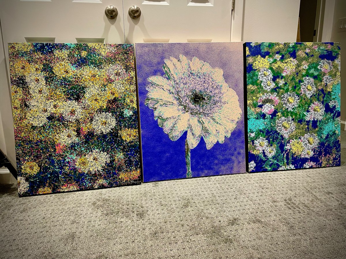 It's rare that I have so much completed work in-house at the same time. Thought I would take a moment to photography them together before shipping. So grateful for the opportunity to create the art of my dreams. Thank you all. Have a great weekend!

#genartclub #plottertwitter