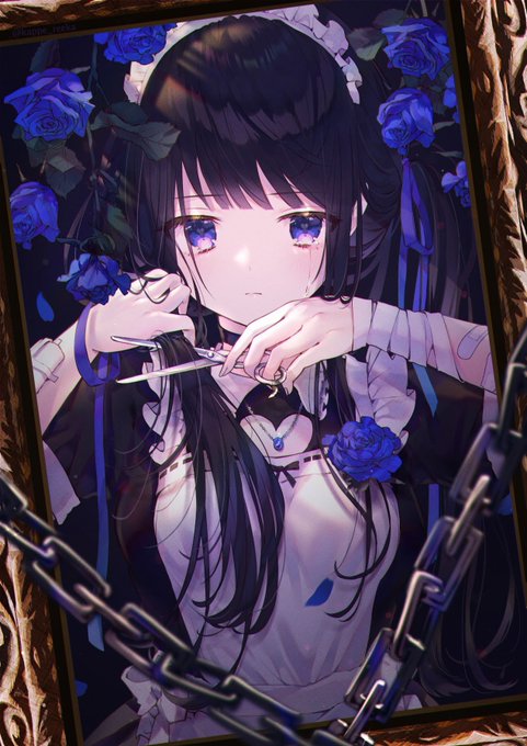 「holding scissors twintails」 illustration images(Latest)