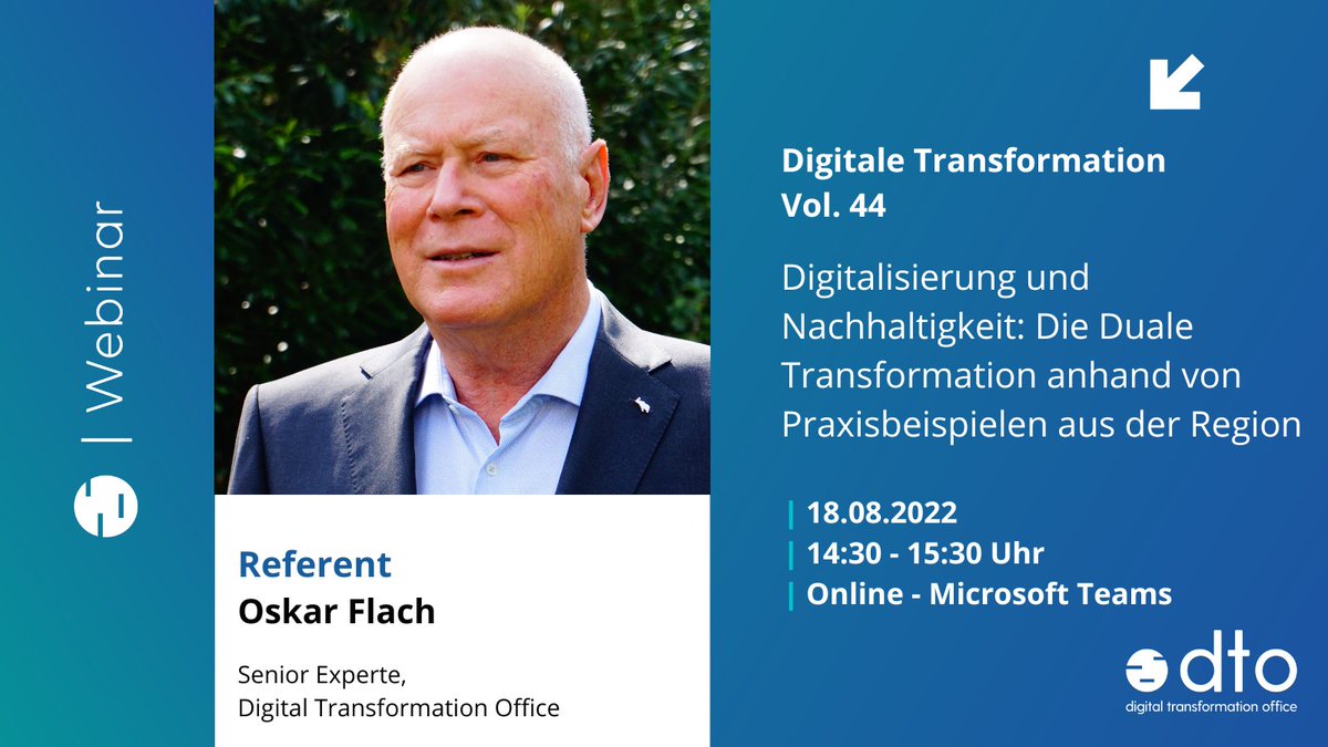 Wie können Unternehmen die Duale Transformation von #Digitalisierung und #Nachhaltigkeit bewältigen? Im #Webinar zeigen wir erfolgreiche Praxisbeispiele aus der Region.  

Anmelden: bit.ly/3d0Z9OE  

#digitaltransformation #dualetransformation #digitalisierungsstrategie