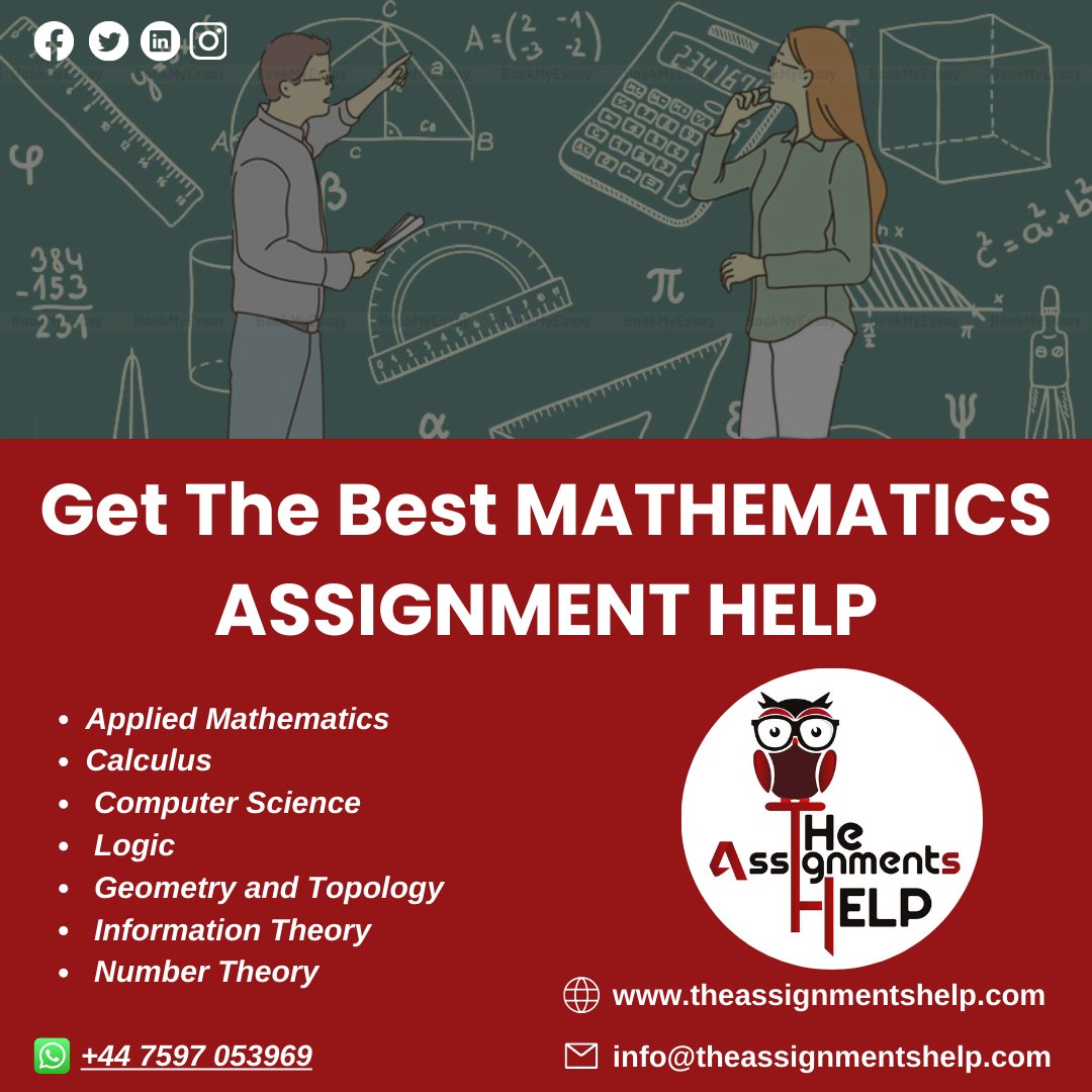 tasignmentshelp's tweet image. Be confident! Because you choose our Mathematics Assignment Help Online Services.
Order Your Task Now.
#mathematicsassignment #mathematicsassignmenthelp #onlinemathematicsassignmenthelp #onlineassignmenthelp #writingassignment #writinghelp #assignments #theassignmentshelp