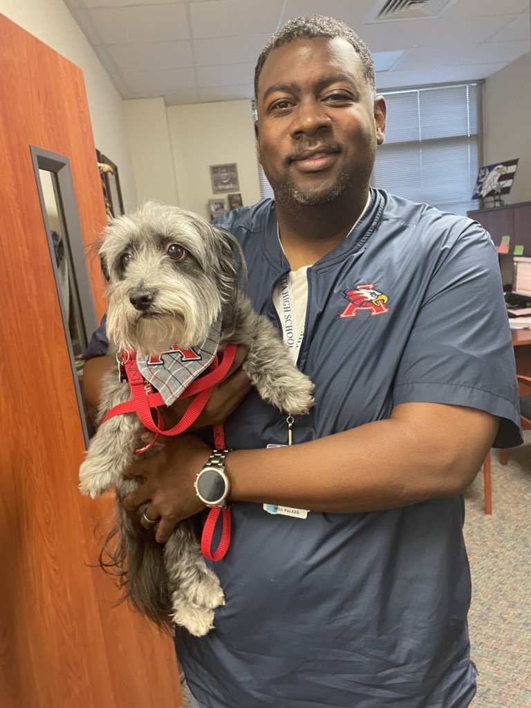The biggest little Eagle fan is on duty today! 🐶💖 Stop by 1743 for a visit! <a href="/HumbleISD_AHS/">The Atascocita HS</a>