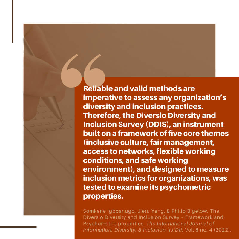 IJIDI1's tweet photo. Early Access! Somkene Igboanugo, Jieru Yang, & Philip Bigelow's "The Diversio Diversity and Inclusion Survey – Framework and Psychometric properties" https://t.co/O6mskwHdmk #Diversity #Inclusion #ScaleDevelopment #Survey #WorkplaceCulture https://t.co/H0BX3bjrPo