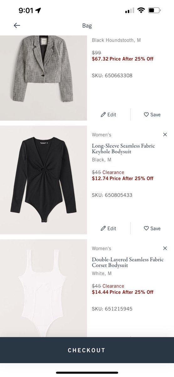 DJ_Sparklee's tweet photo. @AbercrombieHelp the styles in my cart are showing as having an additional 25% off but they are only discounted by 15% can you assist? https://t.co/A9pm3ShVKi