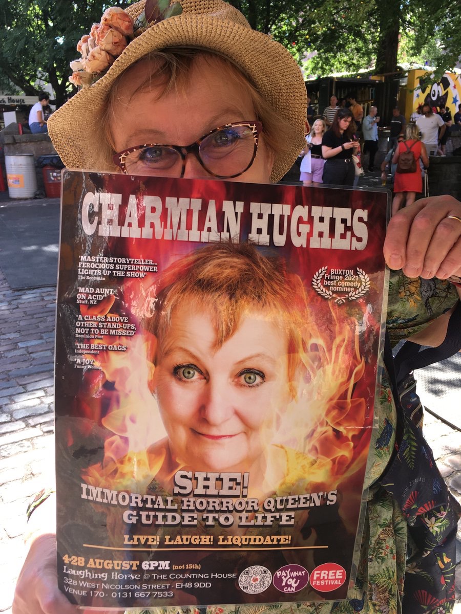 Go see comedy legend Charmian Hughes’s show in Edinburgh if you can. Well deserved great review in Scotsman. 6pm laughing horse