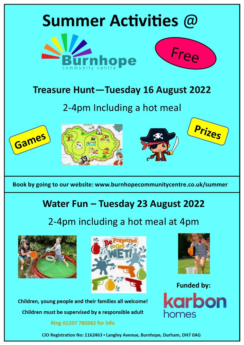 BurnhopePrimary's tweet photo. There are still places on these activities at the Community Centre. https://t.co/QnwbtgKwM3