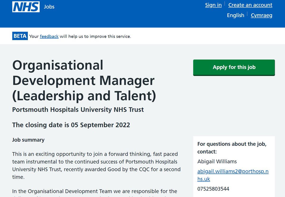 If you have a passion for improving culture and leadership, experienced in a range of OD interventions, and a track record of delivery, then this is the role for you. Come and join our fabulous team, we cant wait to meet you. <a href="/PHU_OD/">PHU Organisational Development</a> <a href="/PHU_NHS/">Portsmouth Hospitals University NHST</a> <a href="/RickSomal/">Ricky Somal</a> 
beta.jobs.nhs.uk/candidate/joba…